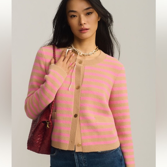 NVLT Pink & Tan Striped Cardigan Sweater – Size L – Anthropologie - Picture 1 of 10